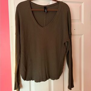 bobi Khaki V-Neck Long Sleeve Top